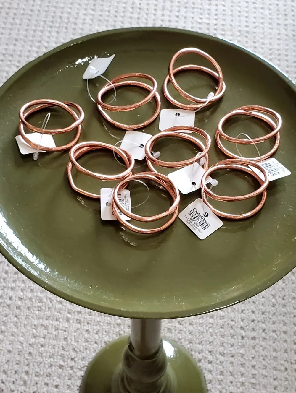 Crate&Barrel 8 ARIA Elegant Minimalist Copper Interlocking Ring Napkin Rings NWT